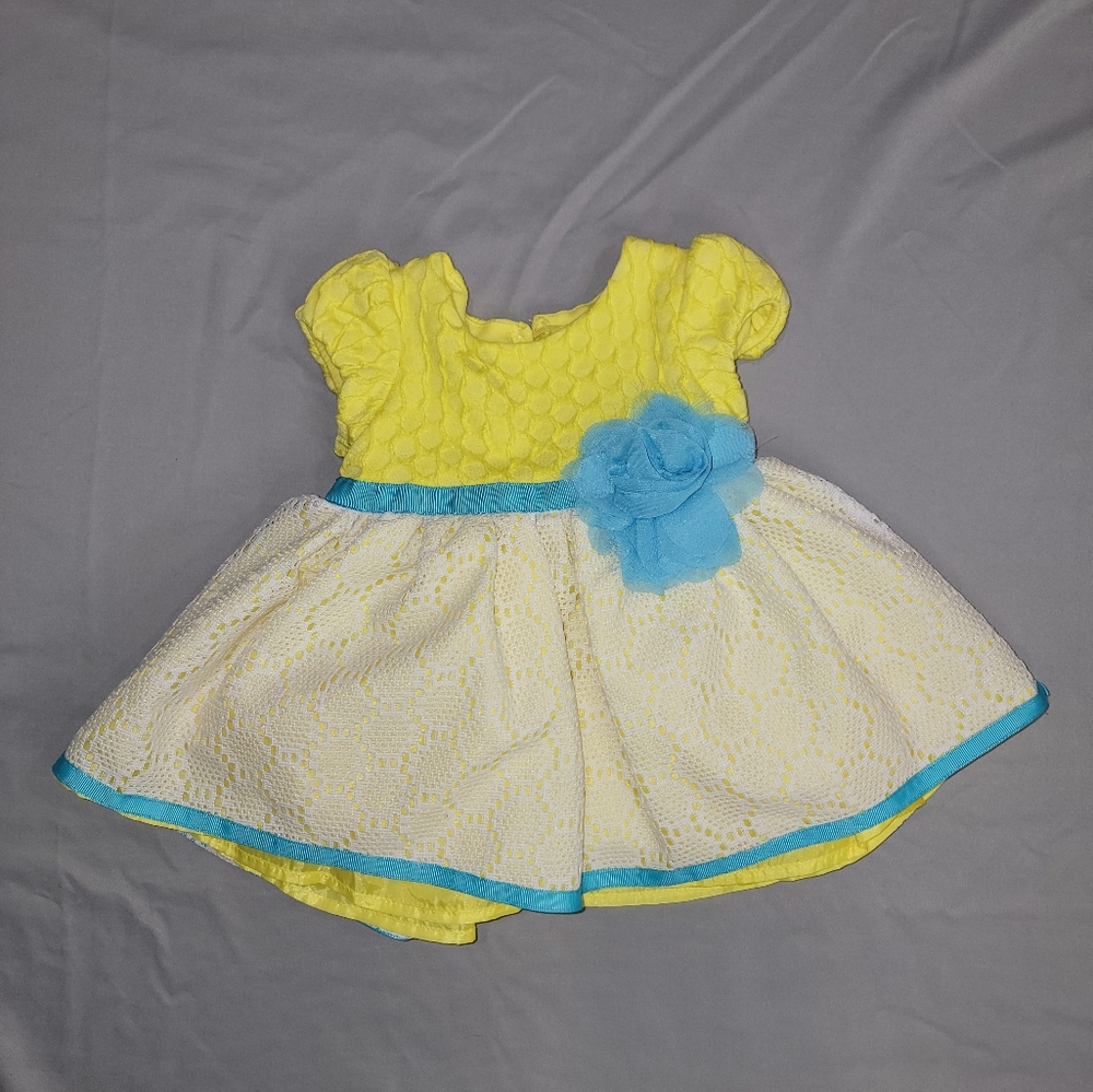 Yellow and Blue Baby Dress with Floral Accent